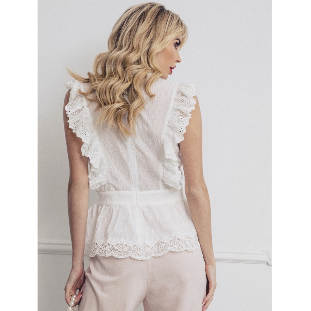Cotton White Ruffle Embroidery Detail Top - Picture 4 of 7